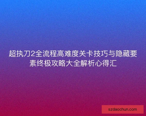 超执刀2全流程高难度关卡技巧与隐藏要素终极攻略大全解析心得汇